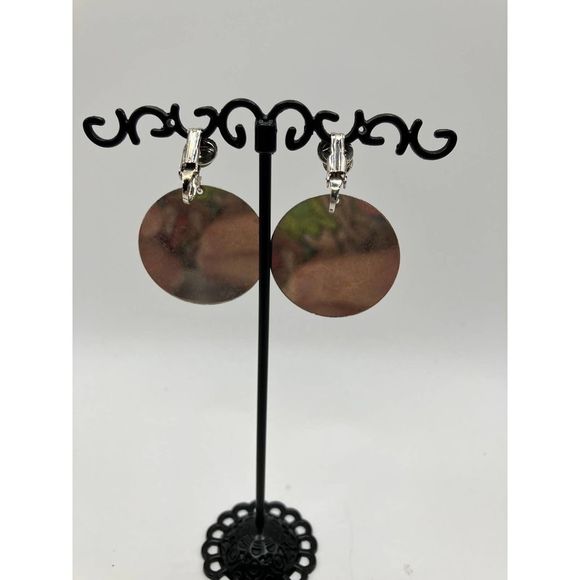 Purple Round Marble Clip-On Earrings Vintage! - Picture 9 of 11